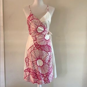 White & Fuchsia Floral Wrap Dress